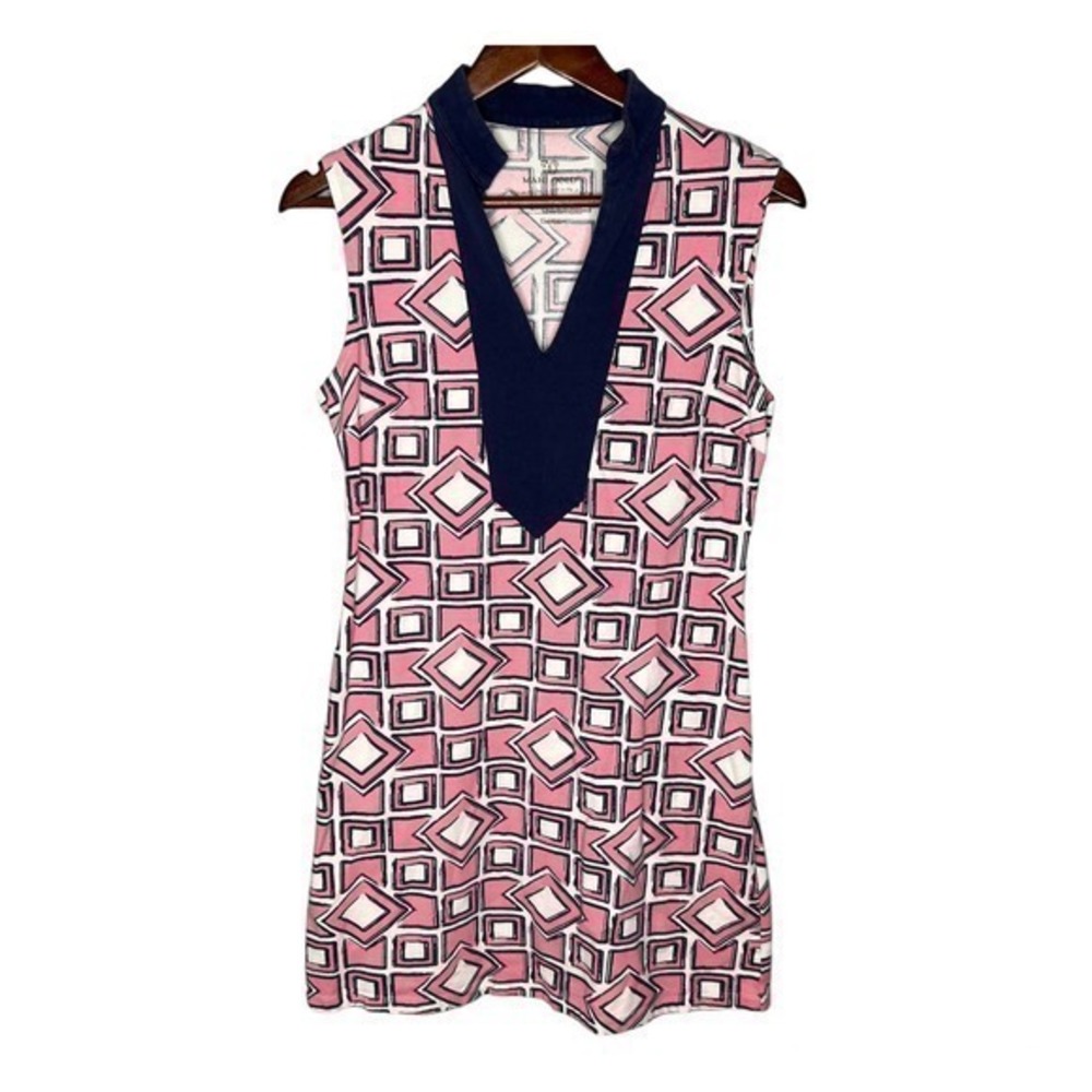 Mahi Gold sleeveless v-neck tunic dress pink abstract print made in USA small